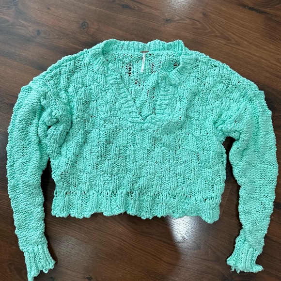 Free People Josephine Pullover Frozen Melon Sweater Green XS with Relaxed Fit - Picture 4 of 9
